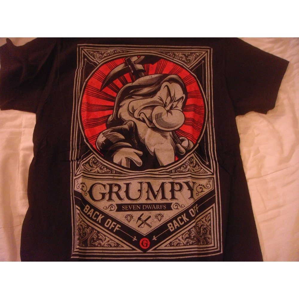 Disney GRUMPY Seven Dwarfs BACK OFF adult S black red t-shirt